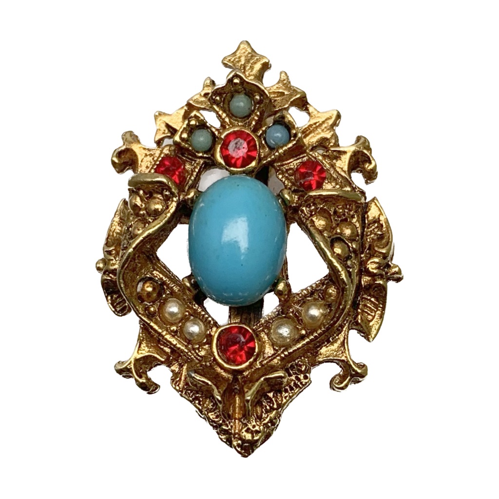 Vintage Arthur Pepper Art Signed Brooch Pin Blue Cabochon Center Stone Jewelry 25$